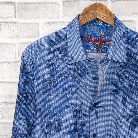 Robert Graham Men's Blue Floral embroidered Skull flip cuffs Button up Shirt L - Picture 9 of 9